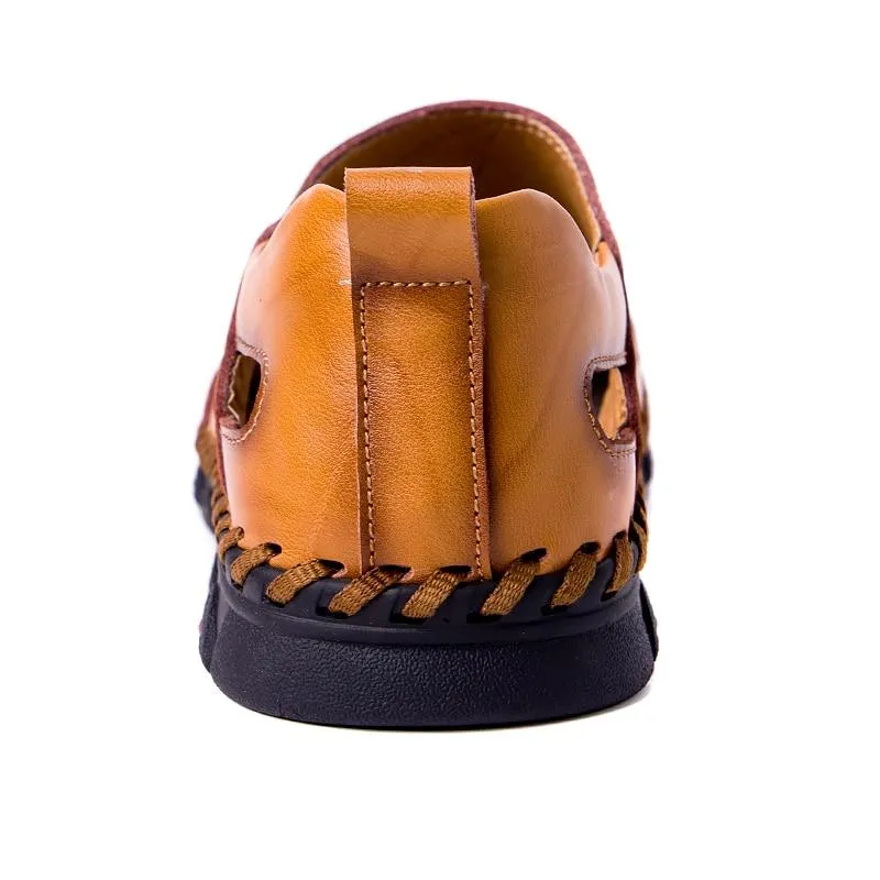 Men Breathable Genuine Leather Sandals Casual Beach Flats Shoes