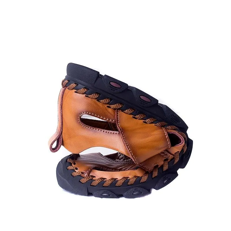 Men Breathable Genuine Leather Sandals Casual Beach Flats Shoes