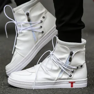 Men Leather White Black  High  Ankle Work Dress Male Low Heel Oxfords Boots autumn boots Men shoes 2019