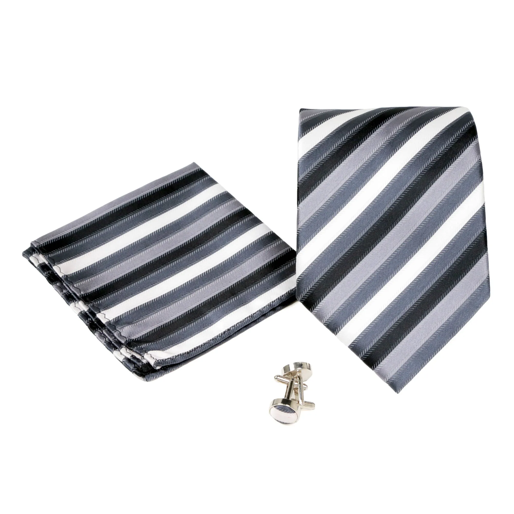 Men's Black-White Striped Pattern Design 4-pc Necktie Box Set