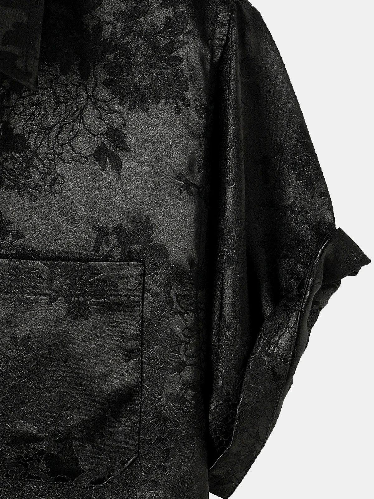 Men's Casual Jacquard Silk Satin Floral Pocket Short Sleeve Shirt
