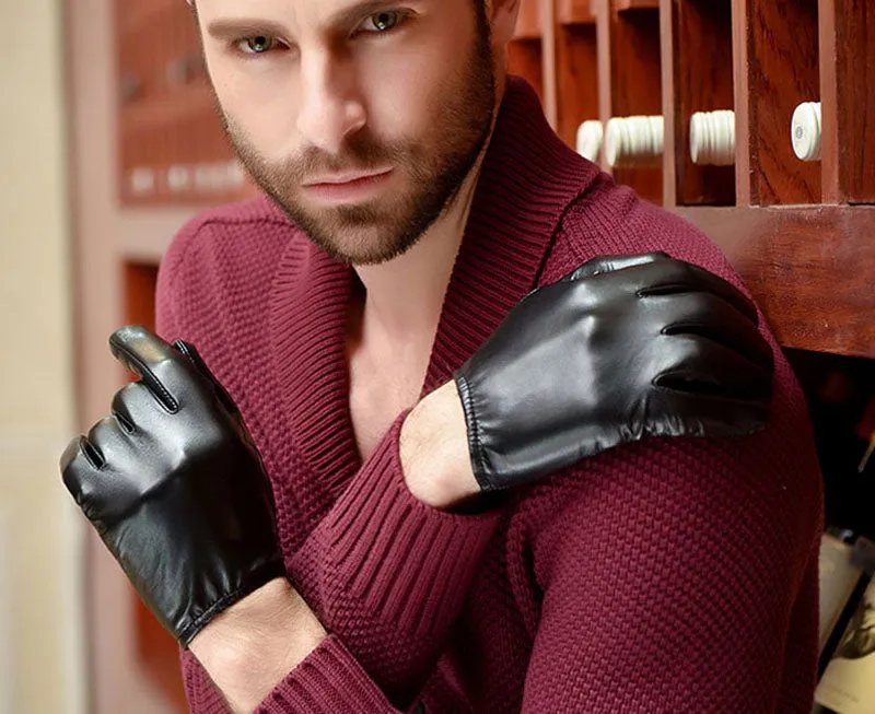 Men's Casual Short Classic Black Leather Gloves