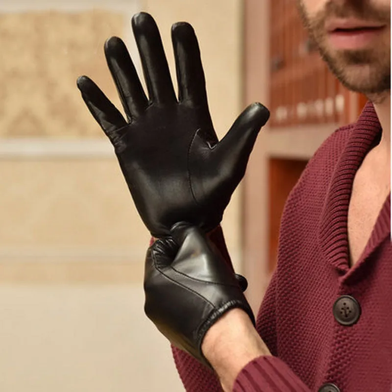 Men's Casual Short Classic Black Leather Gloves