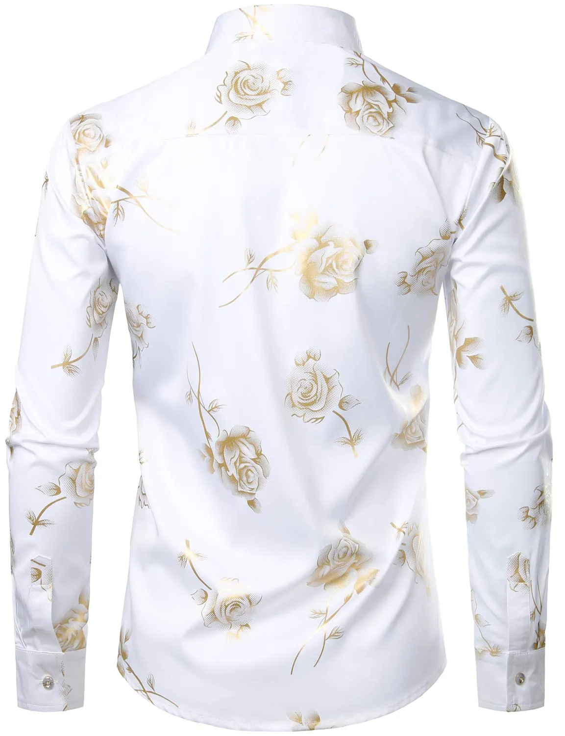 Men's Casual Yellow Rose Floral Print Button Up Long Sleeve Dress Shirt