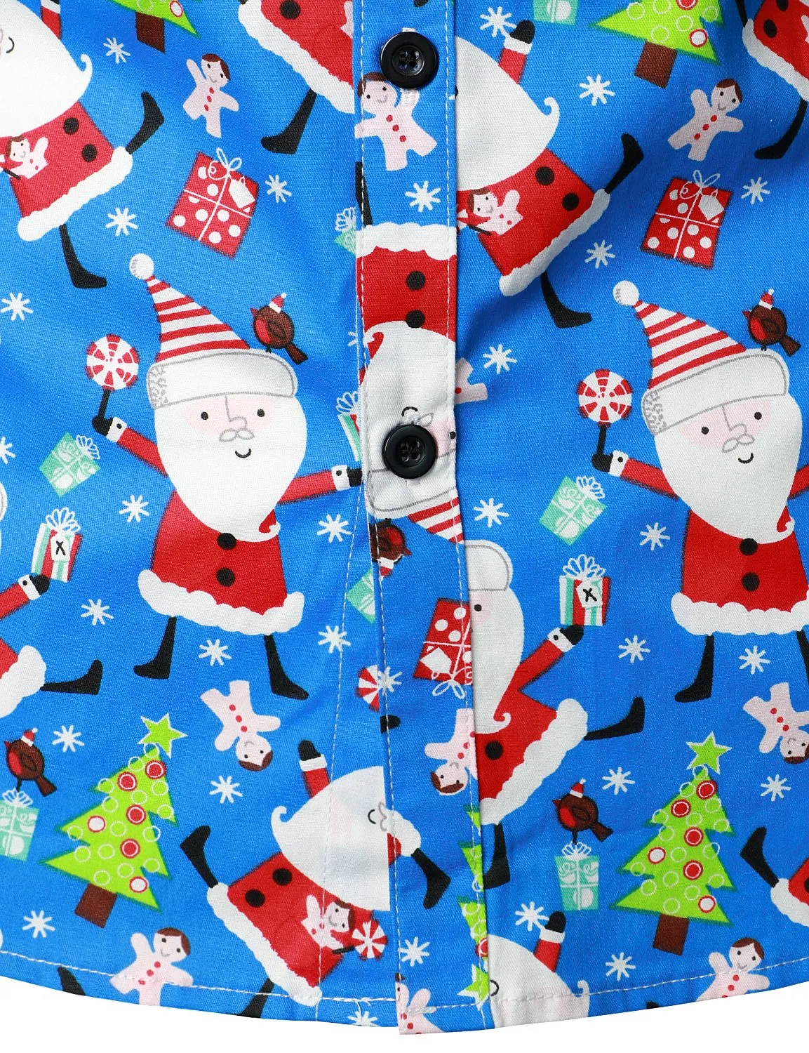 Men's Christmas Print Regular Fit Blue Long Sleeve Santa Dress Shirt
