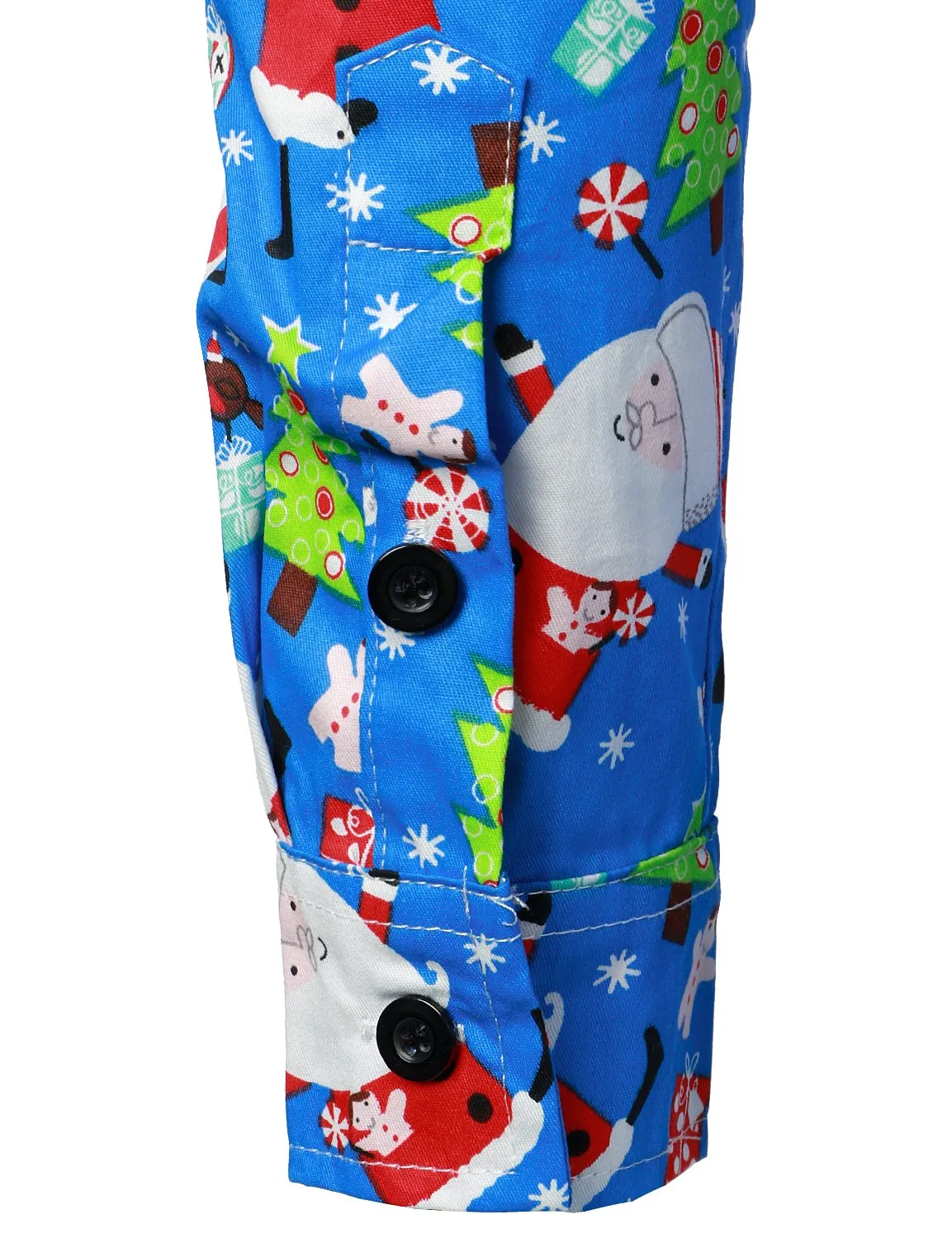 Men's Christmas Print Regular Fit Blue Long Sleeve Santa Dress Shirt
