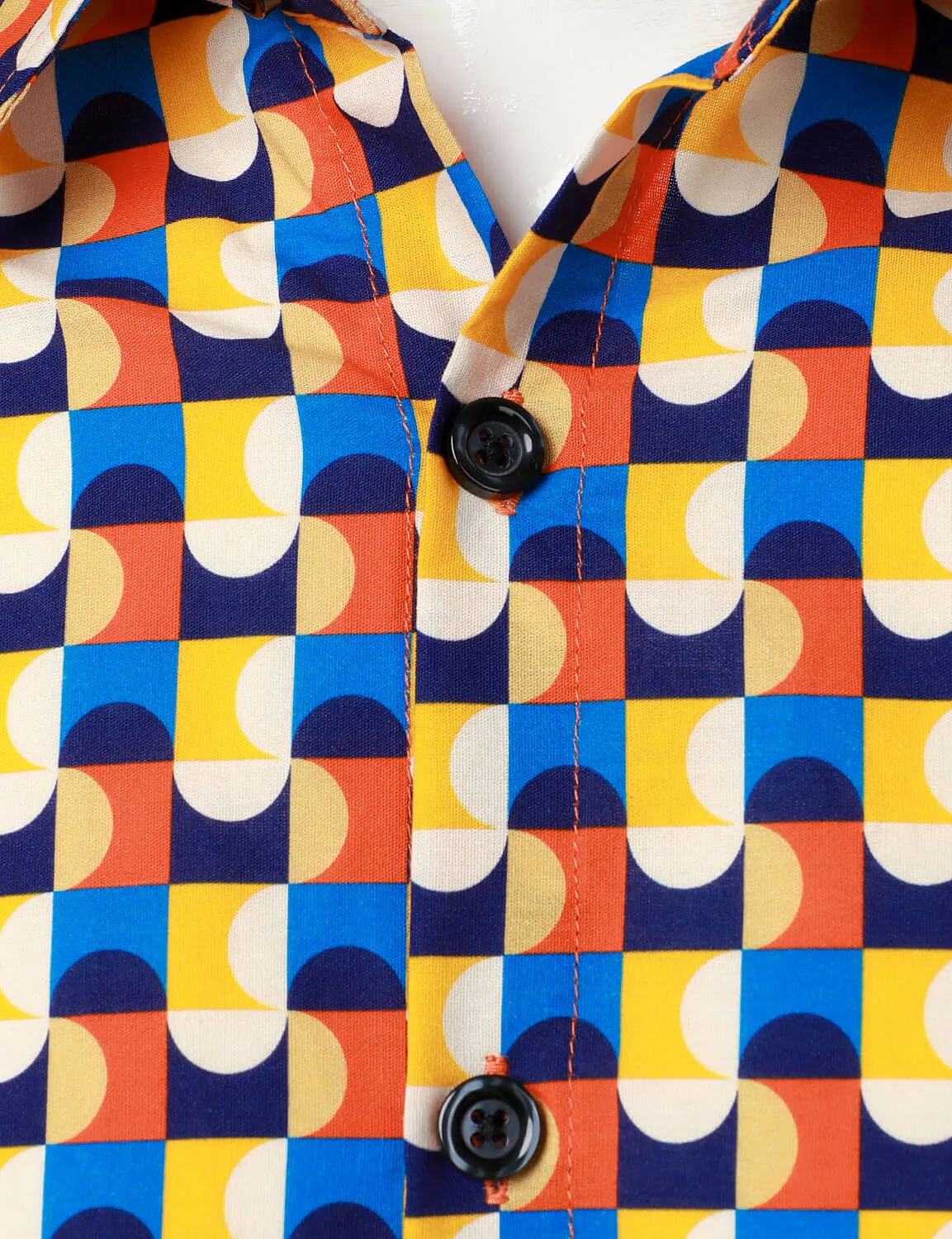 Men's Cotton Geometric Button Up Casual Long Sleeve Shirt