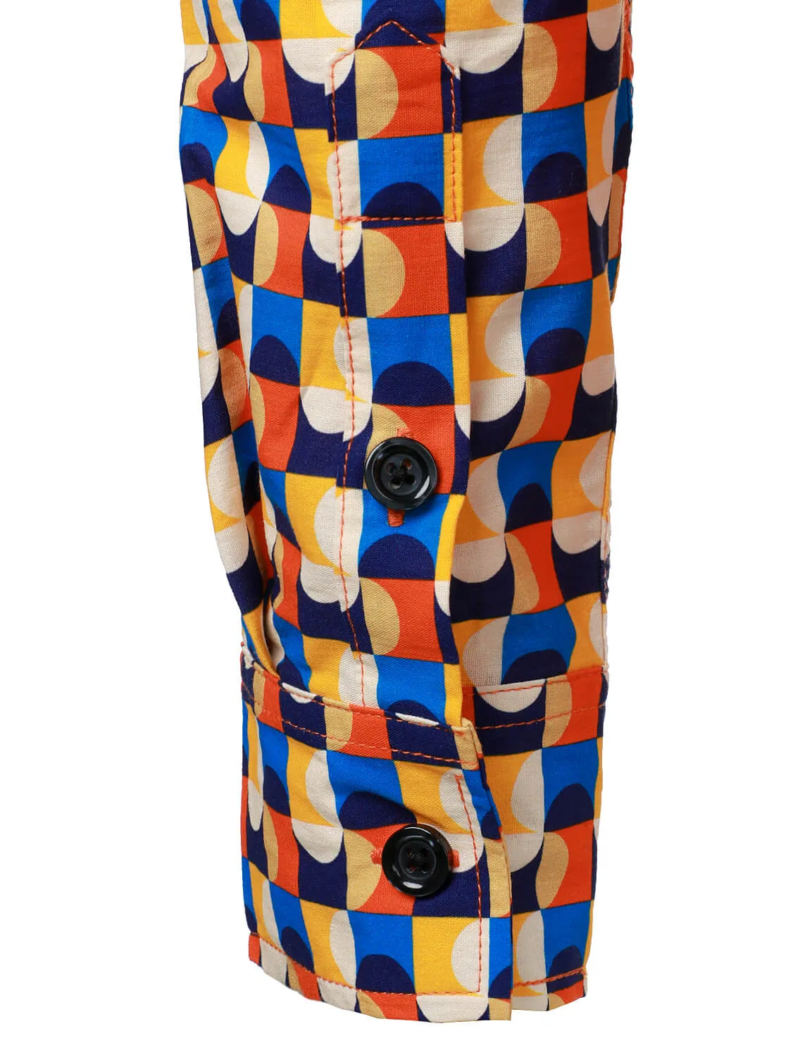 Men's Cotton Geometric Button Up Casual Long Sleeve Shirt