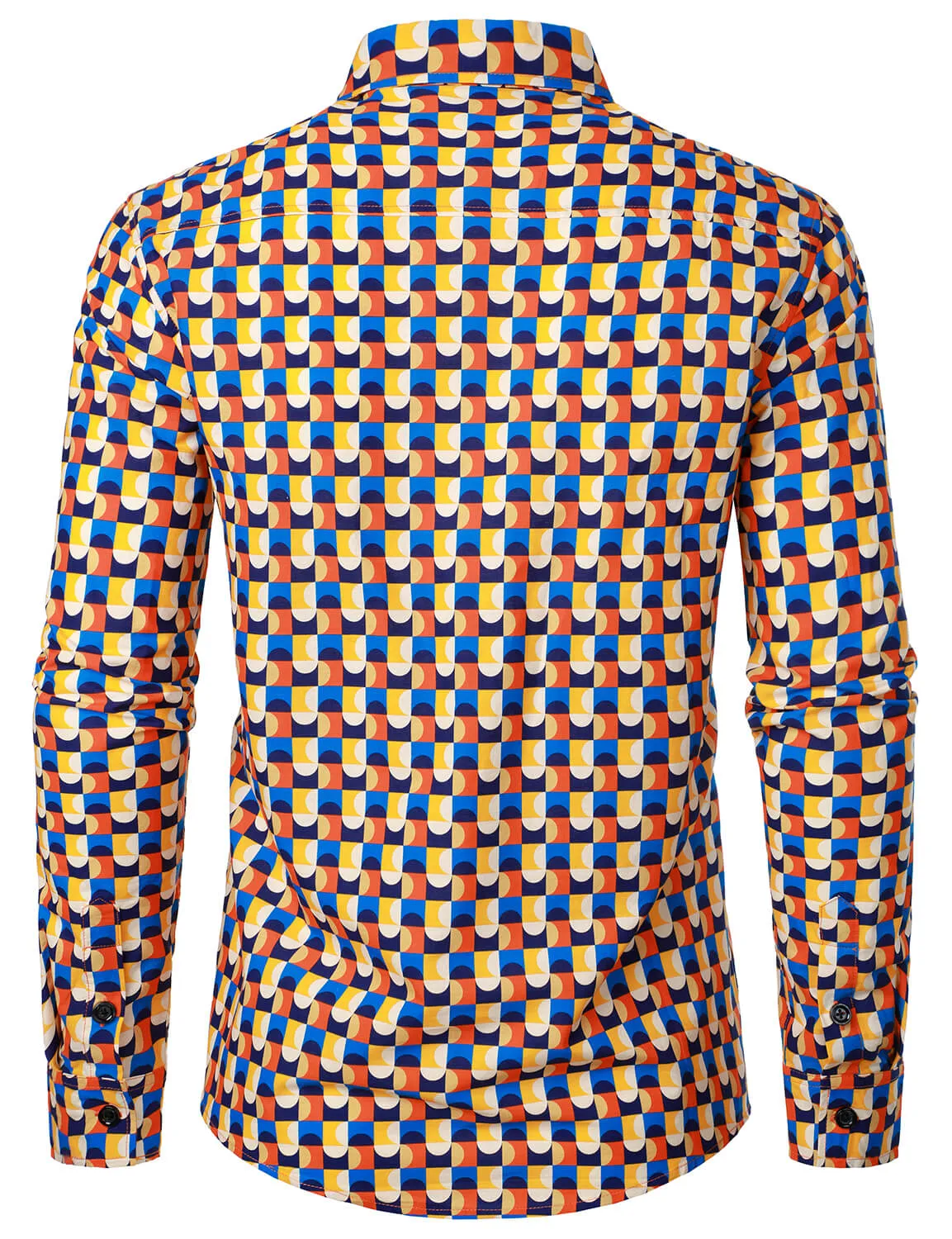 Men's Cotton Geometric Button Up Casual Long Sleeve Shirt