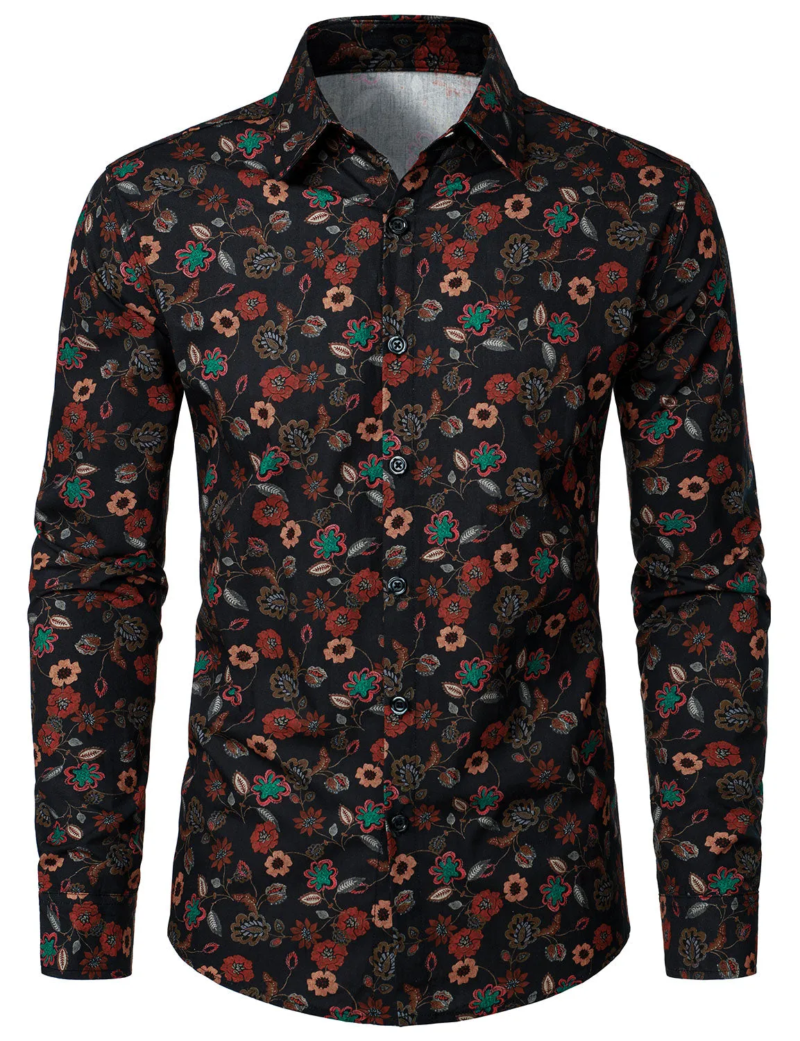 Men's Floral Button Up Vintage Long Sleeve Casual Dress Shirt