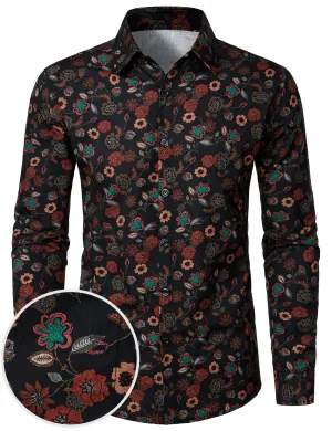 Men's Floral Button Up Vintage Long Sleeve Casual Dress Shirt