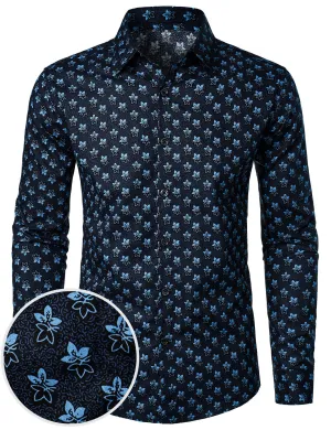 Men's Floral Casual Cotton Long Sleeve Button Up Dress Shirt