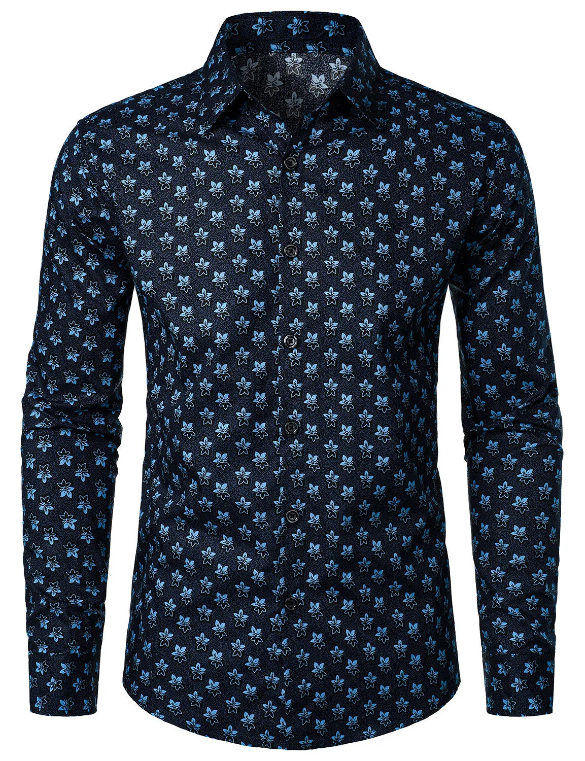 Men's Floral Casual Cotton Long Sleeve Button Up Dress Shirt