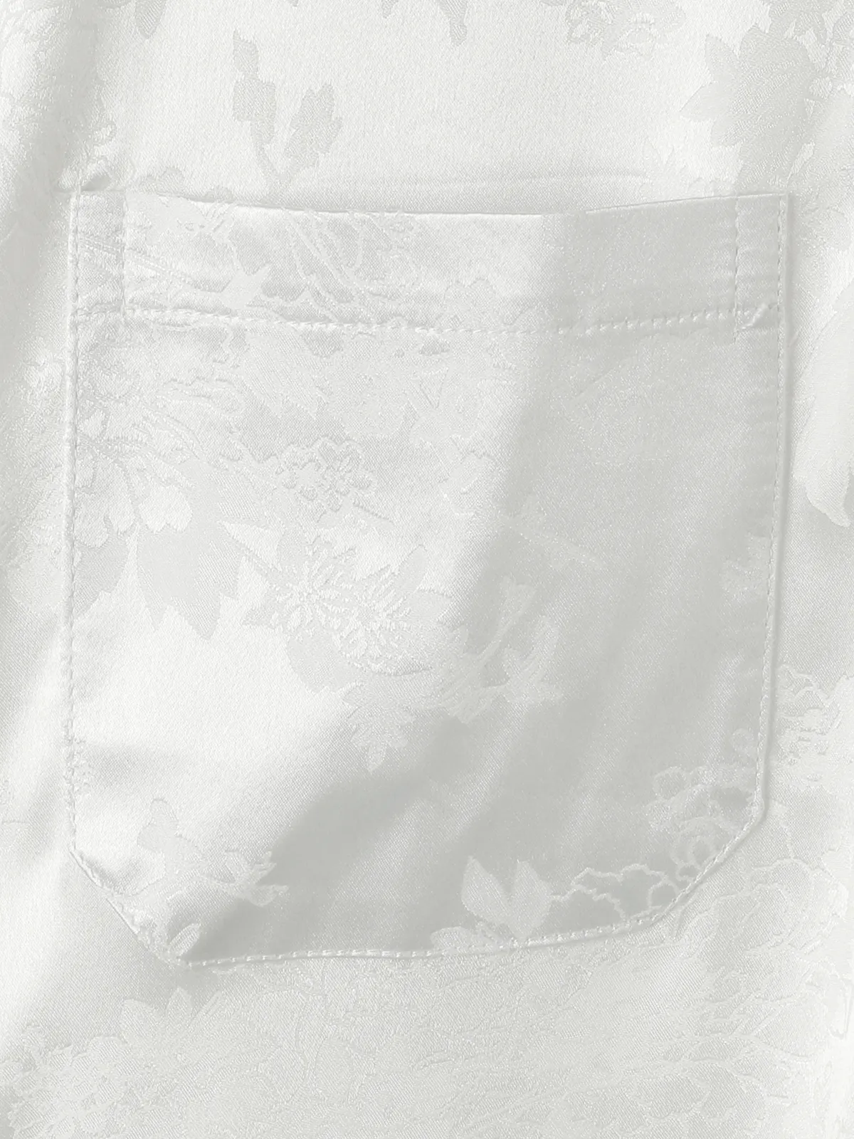 Men's Jacquard Pocket Silk Satin Floral Short Sleeve Shirt