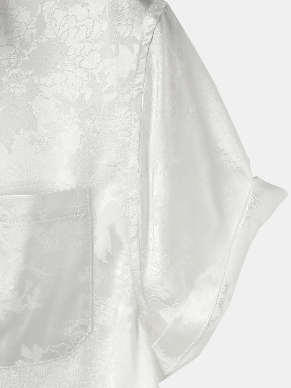 Men's Jacquard Pocket Silk Satin Floral Short Sleeve Shirt