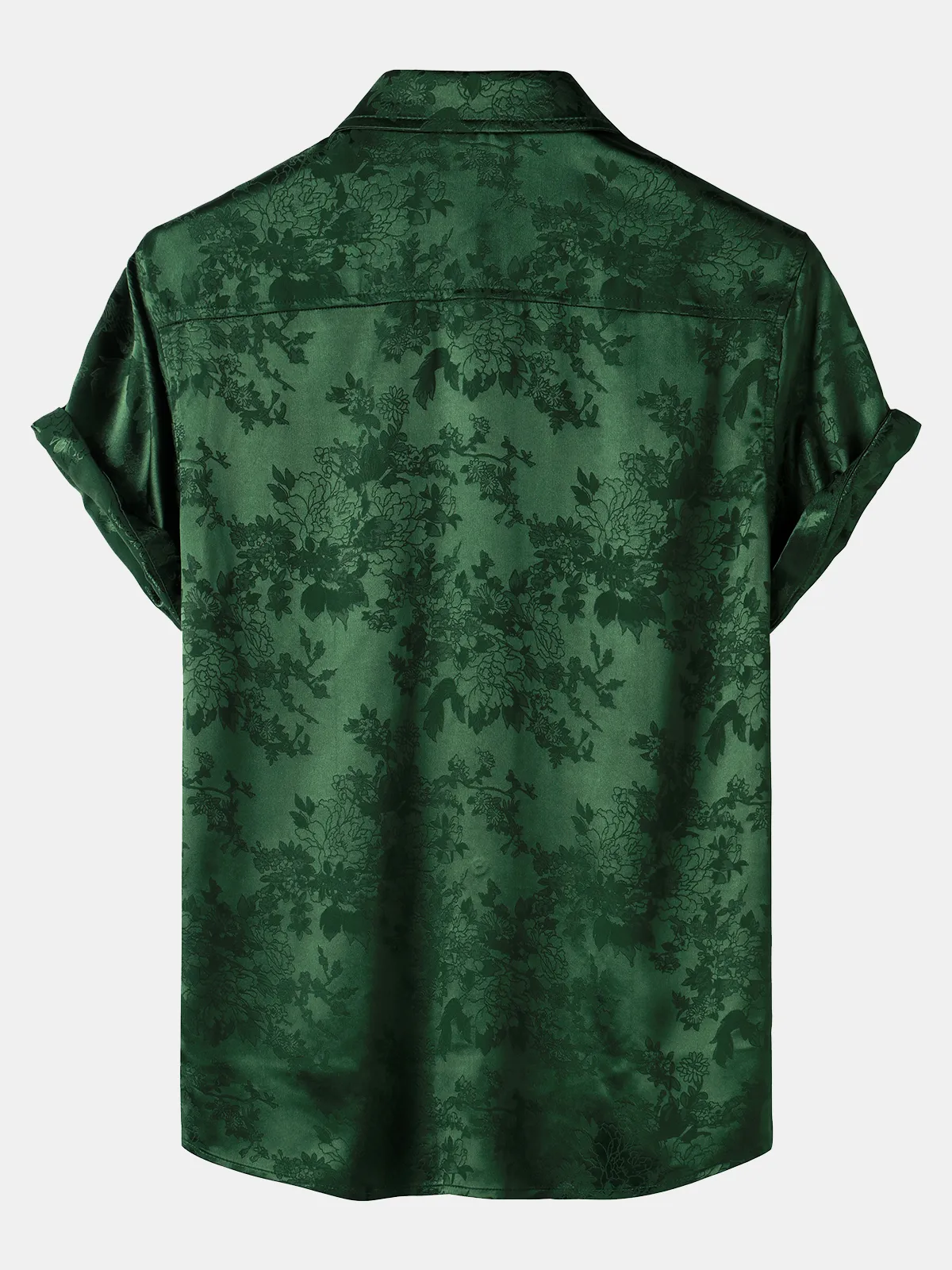 Men's Jacquard Pocket Silk Satin Floral Short Sleeve Shirt
