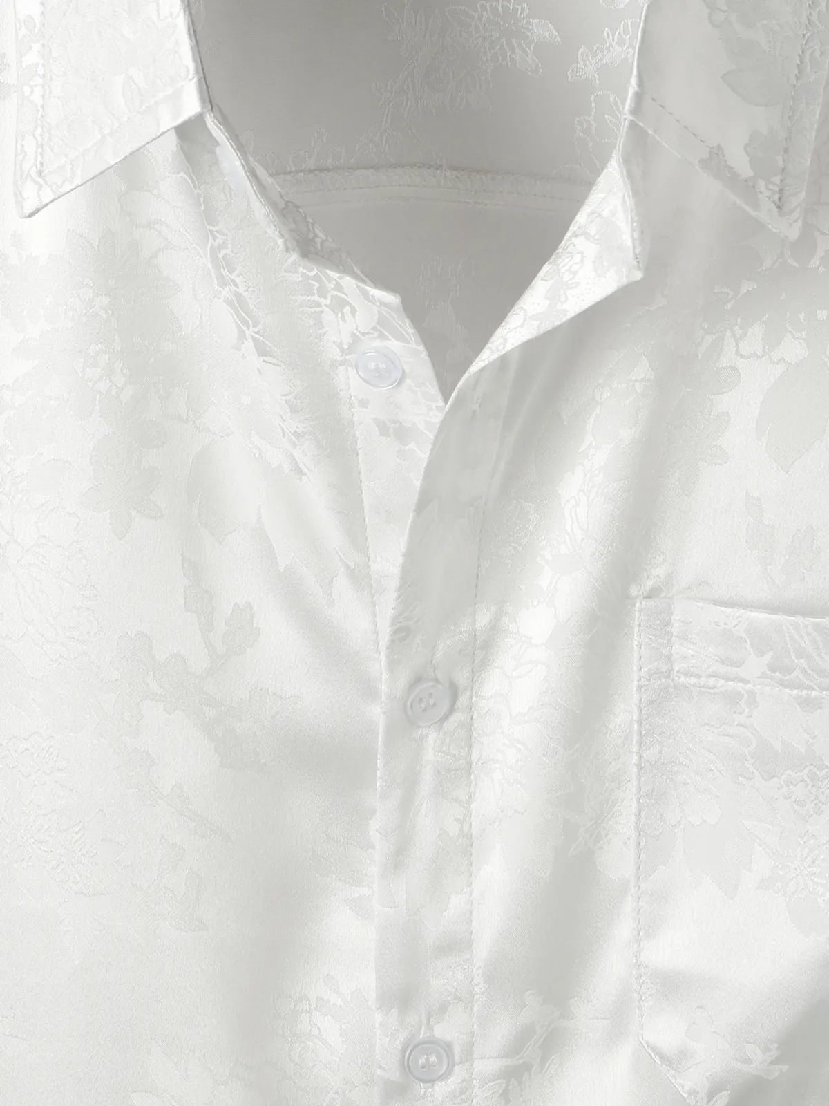 Men's Jacquard Pocket Silk Satin Floral Short Sleeve Shirt