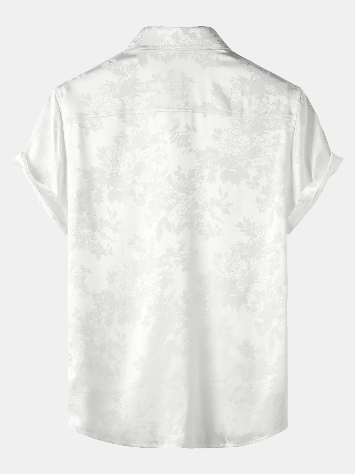 Men's Jacquard Pocket Silk Satin Floral Short Sleeve Shirt