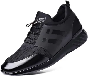 Men's Leather Dress Sneaker Breathable Knitted Slip-On Fashion Sneakers Comfortable Casual Walking Running Athletic Trainers