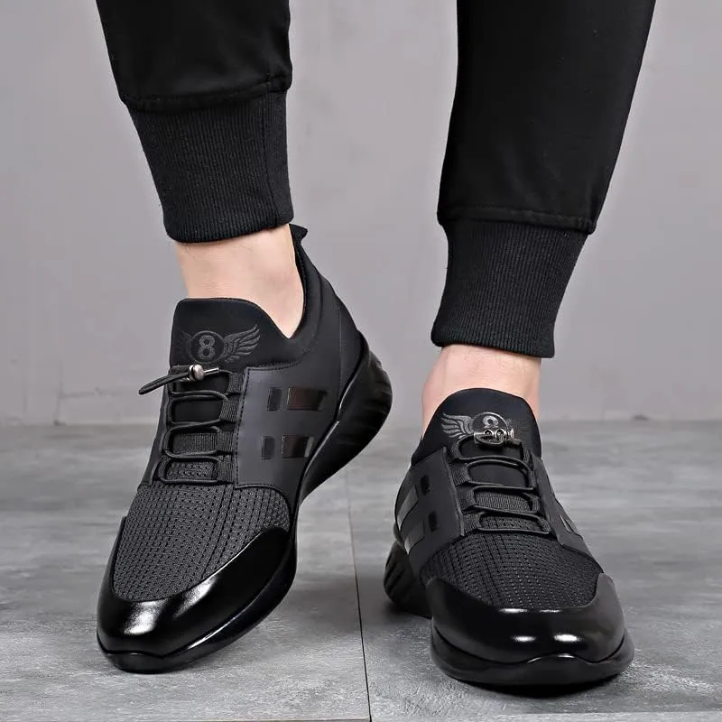 Men's Leather Dress Sneaker Breathable Knitted Slip-On Fashion Sneakers Comfortable Casual Walking Running Athletic Trainers