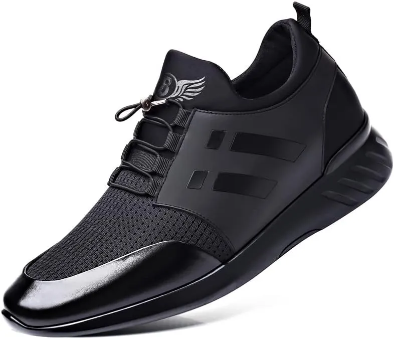 Men's Leather Dress Sneaker Breathable Knitted Slip-On Fashion Sneakers Comfortable Casual Walking Running Athletic Trainers