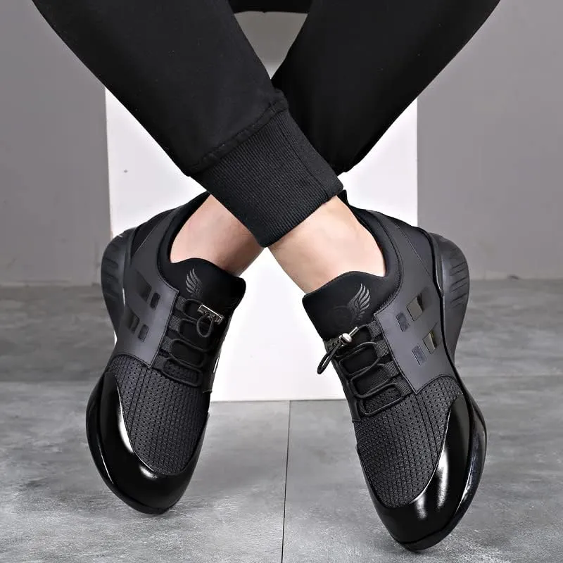 Men's Leather Dress Sneaker Breathable Knitted Slip-On Fashion Sneakers Comfortable Casual Walking Running Athletic Trainers