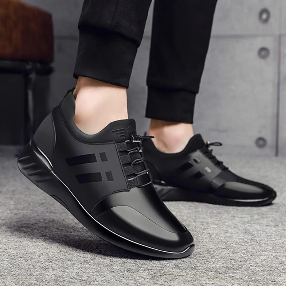 Men's Leather Dress Sneaker Breathable Knitted Slip-On Fashion Sneakers Comfortable Casual Walking Running Athletic Trainers