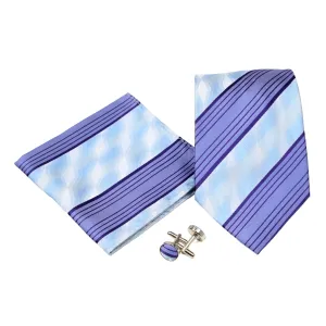 Men's Purple-Blue Striped Geometric Pattern Design 4-pc Necktie Box Set