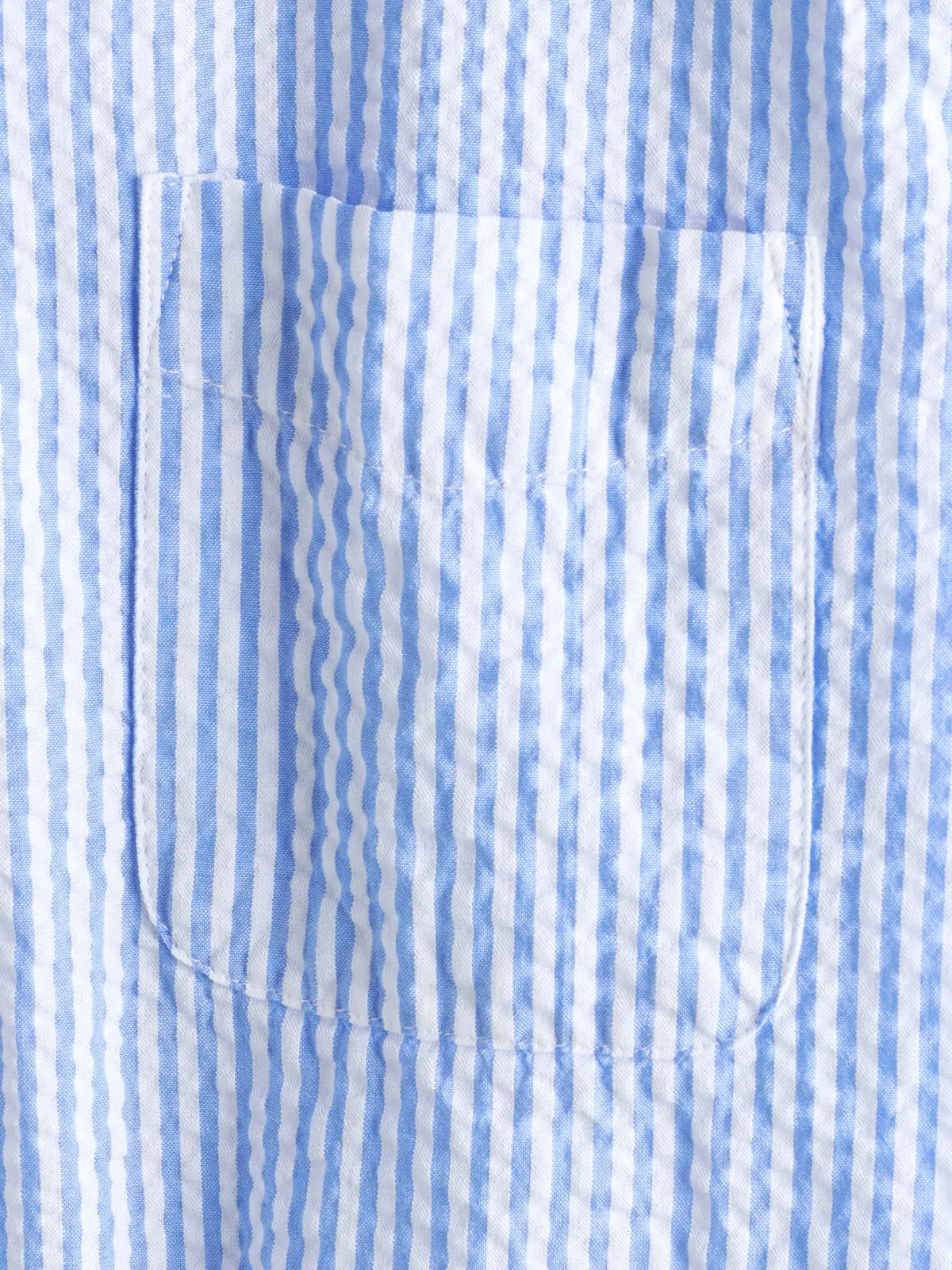 Men's Striped Cotton Blue Summer Button Up Cuban Collar Camp Short Sleeve Beach Shirt