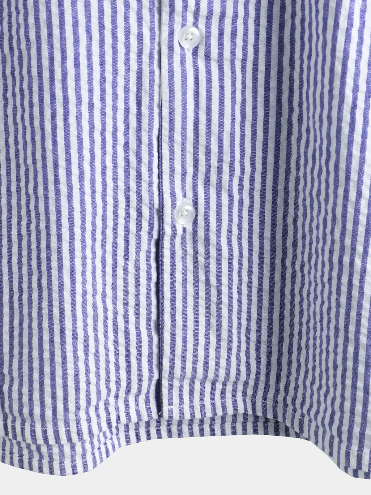 Men's Striped Cotton Blue Summer Button Up Cuban Collar Camp Short Sleeve Beach Shirt
