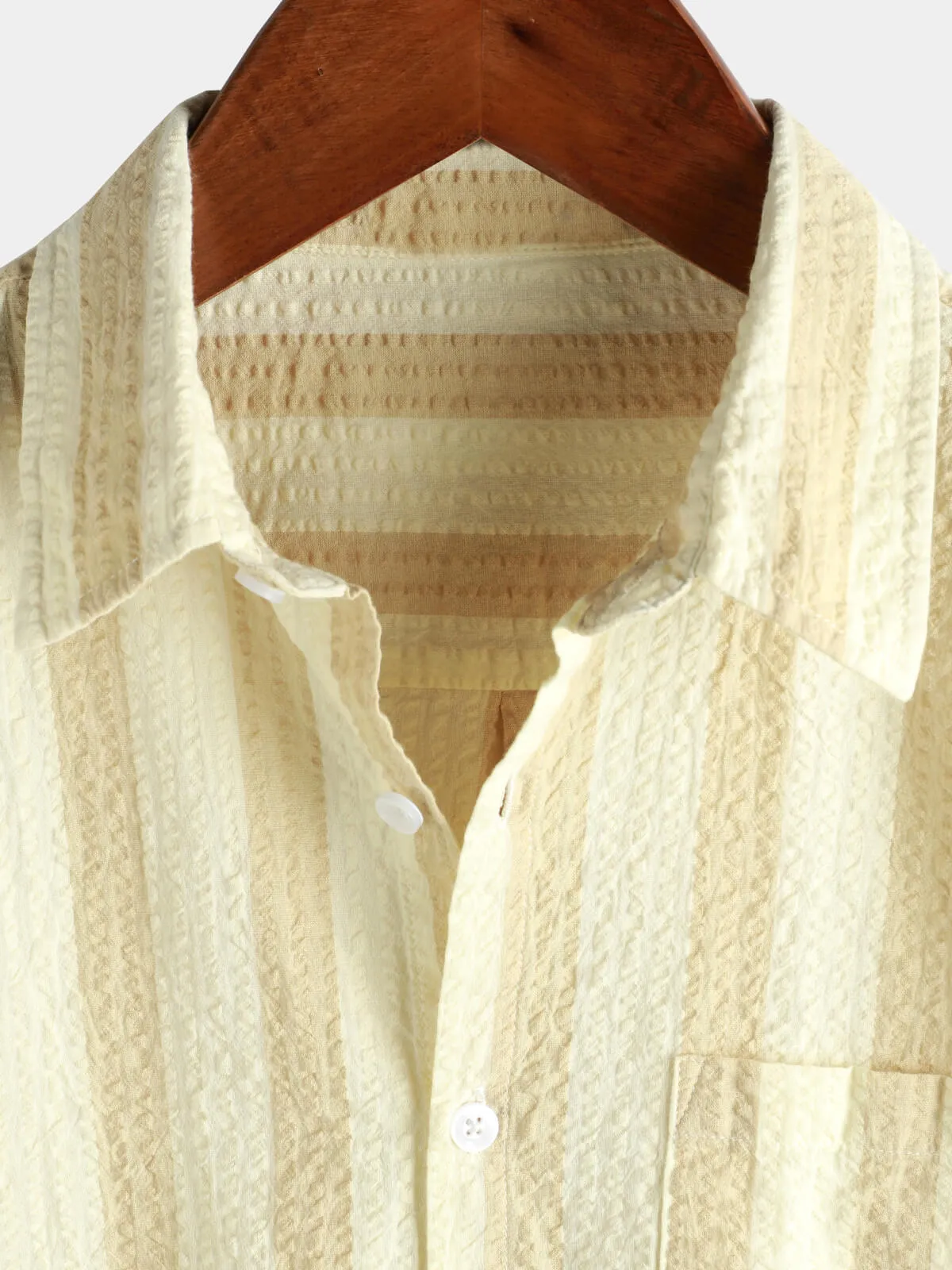 Men's Striped Cotton Casual Pocket Hawaiian Holiday Button Up Short Sleeve Shirt