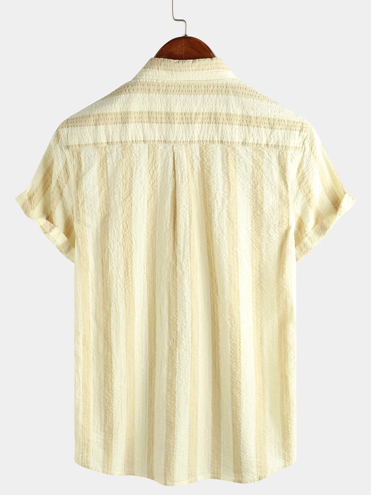 Men's Striped Cotton Casual Pocket Hawaiian Holiday Button Up Short Sleeve Shirt