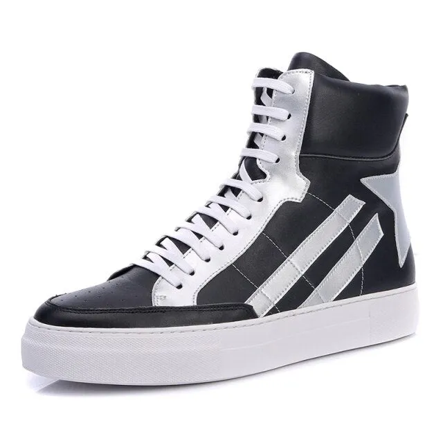 Mens Thick Bottom Height Increasing Lace Up Cowhide Active Shoes