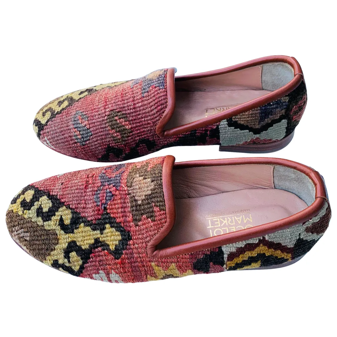 Men's Turkish Kilim Loafers | Browns & Oranges with Gold