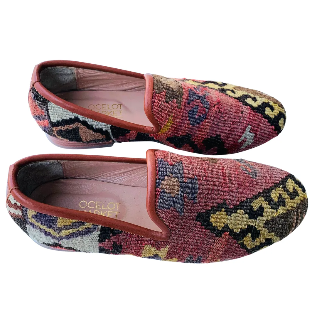 Men's Turkish Kilim Loafers | Browns & Oranges with Gold