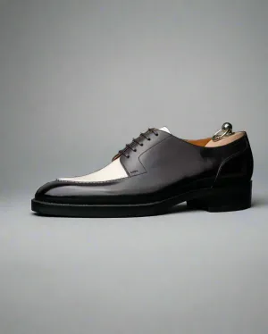 Men’s Two Tone Black & White Leather Lace Up Fine Derby Shoes - Formal Shoes - Derby Shoes