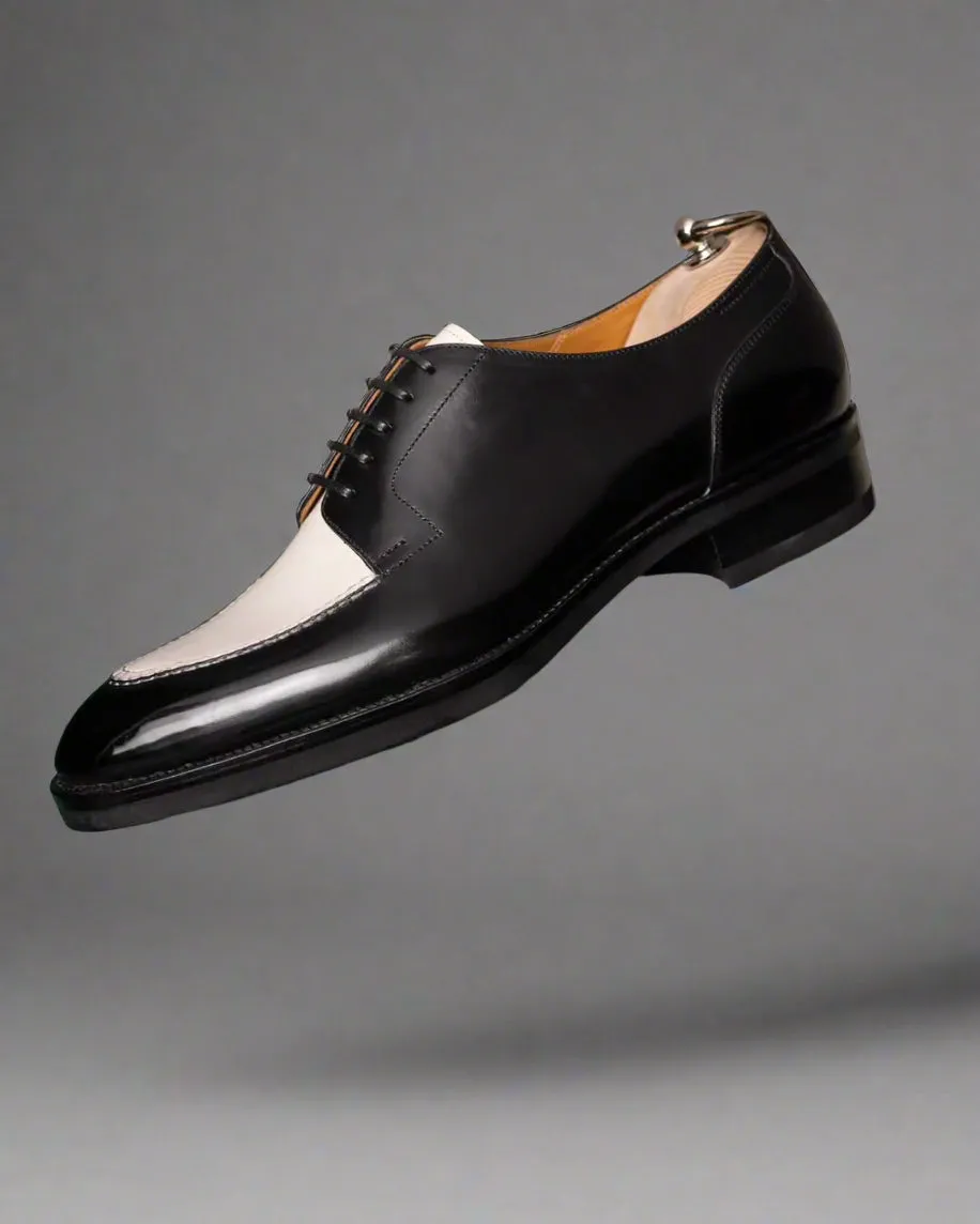 Men’s Two Tone Black & White Leather Lace Up Fine Derby Shoes - Formal Shoes - Derby Shoes
