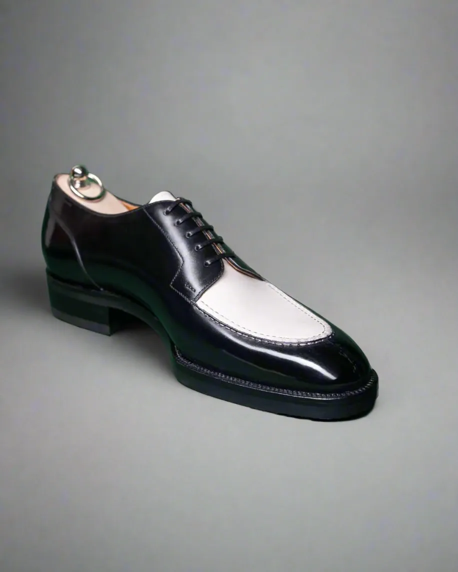Men’s Two Tone Black & White Leather Lace Up Fine Derby Shoes - Formal Shoes - Derby Shoes