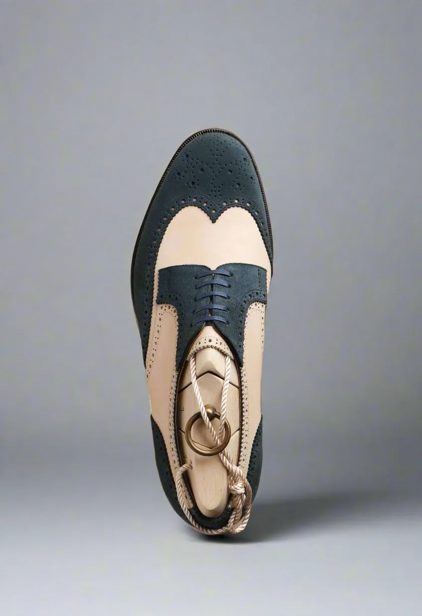Men’s Wingtips in Blue and Beige Lux Suede - Formal shoes