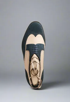 Men’s Wingtips in Blue and Beige Lux Suede - Formal shoes