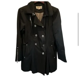 Michael Kors Women's Black Trench Coat Size L Mid-Length Button Closure