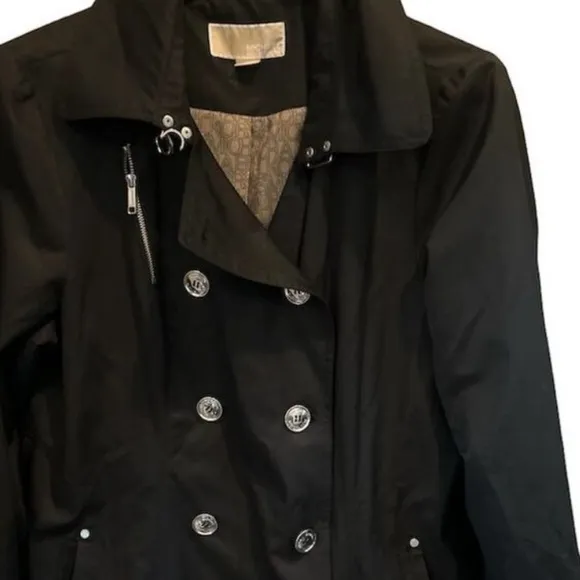 Michael Kors Women's Black Trench Coat Size L Mid-Length Button Closure