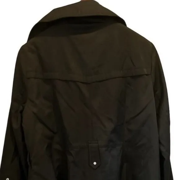 Michael Kors Women's Black Trench Coat Size L Mid-Length Button Closure