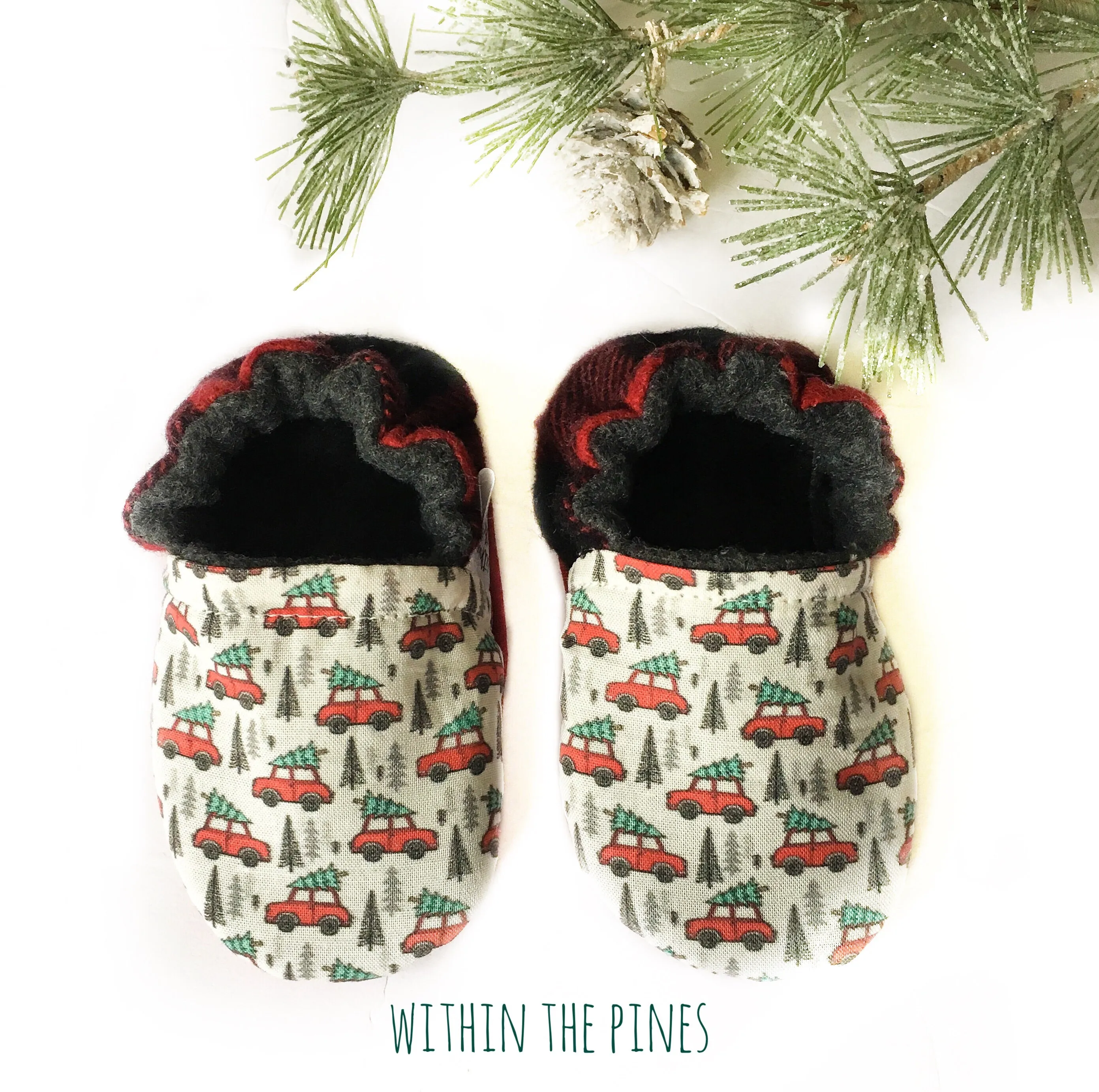 Mini Holiday Cars with Buffalo Plaid Heel