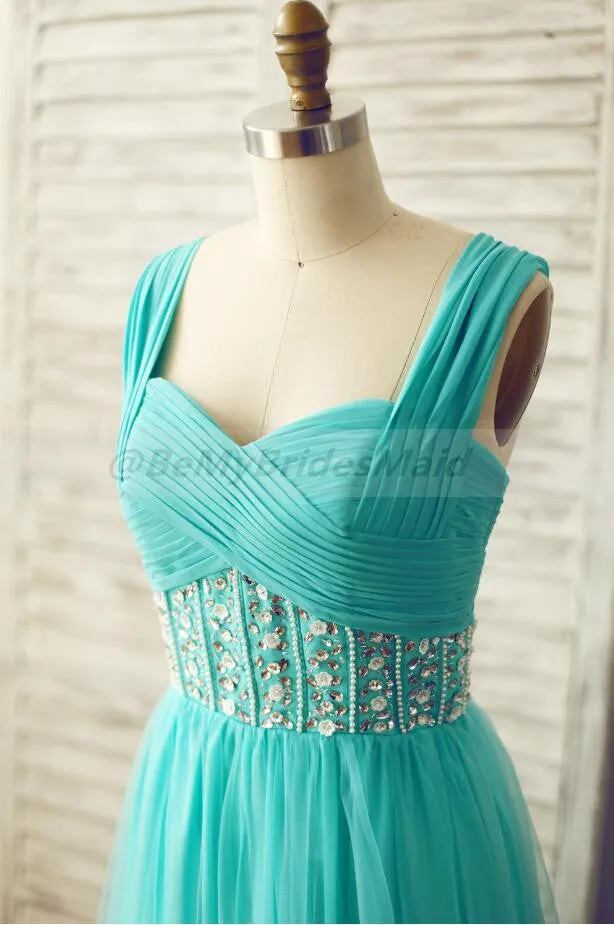 Mint Blue Chiffon and Tulle Beaded Handmade Formal Dress, Prom Dresses
