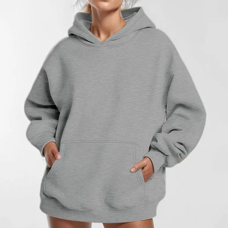 MOMENTLOVER 2025 New autumn coat cross-border sweater temperament commuting loose solid color hooded pocket fashion hooded sweater women