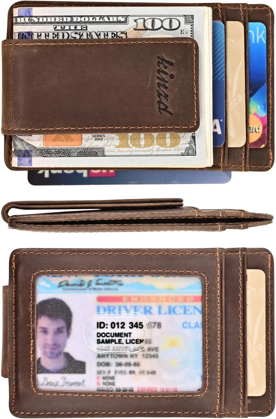 Money Clip, RFID Blocking Crazy Horse Leather Strong Magnet Wallet