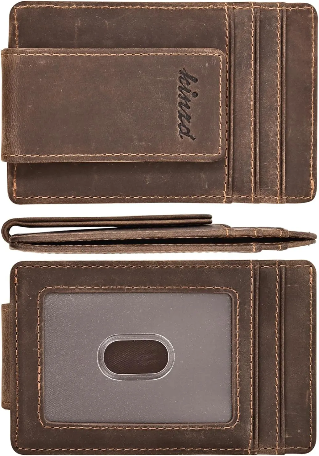 Money Clip, RFID Blocking Crazy Horse Leather Strong Magnet Wallet