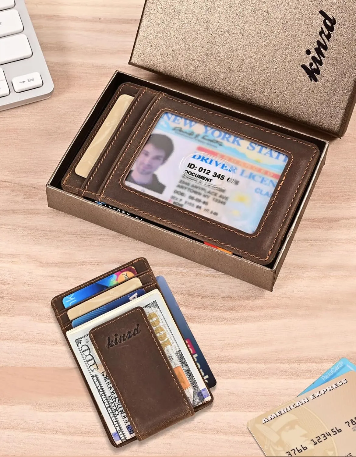 Money Clip, RFID Blocking Crazy Horse Leather Strong Magnet Wallet