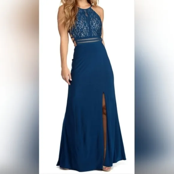 Morgan &amp; Co. Teal Sequin Floral Lace Women's Formal Dress JUNIORS SIZE: 5/6